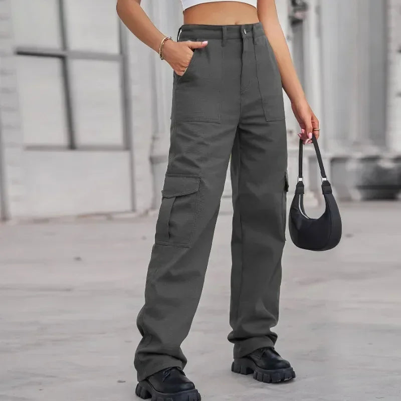 Women's trend cargo pants women New denim with semi elastic design personalized and versatile workwear pants
