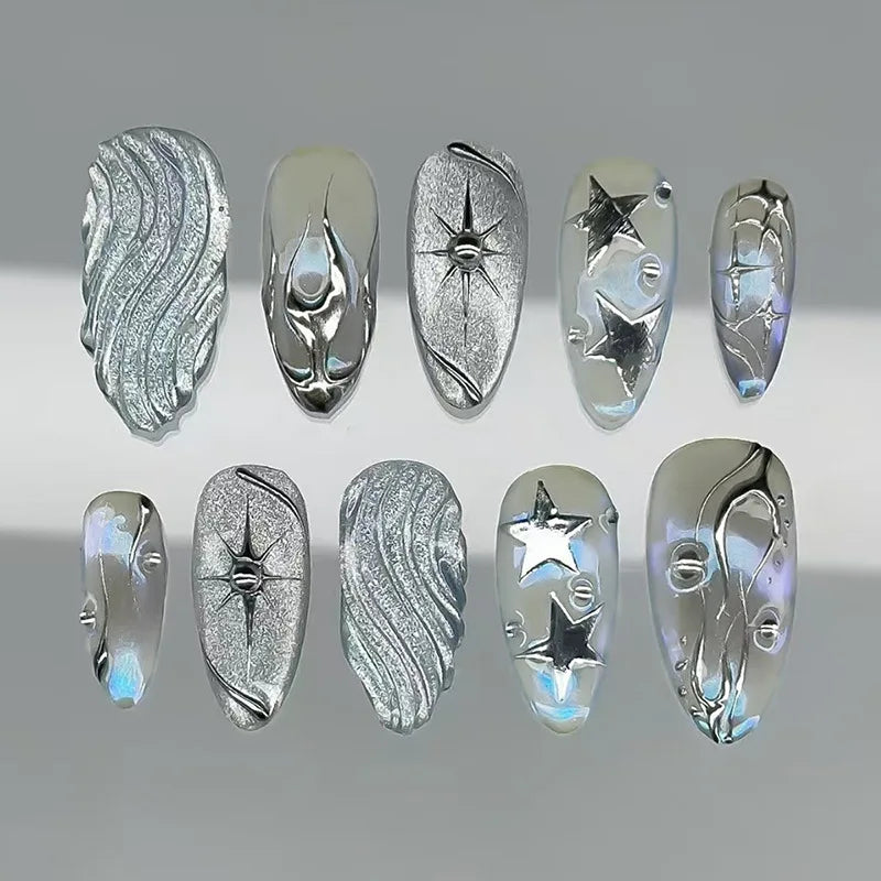 24Pcs Mid-length Almond Press on Fake Nails with Insect Flower Button Design Full Cover Nails Tips Reusable Finished False Nails