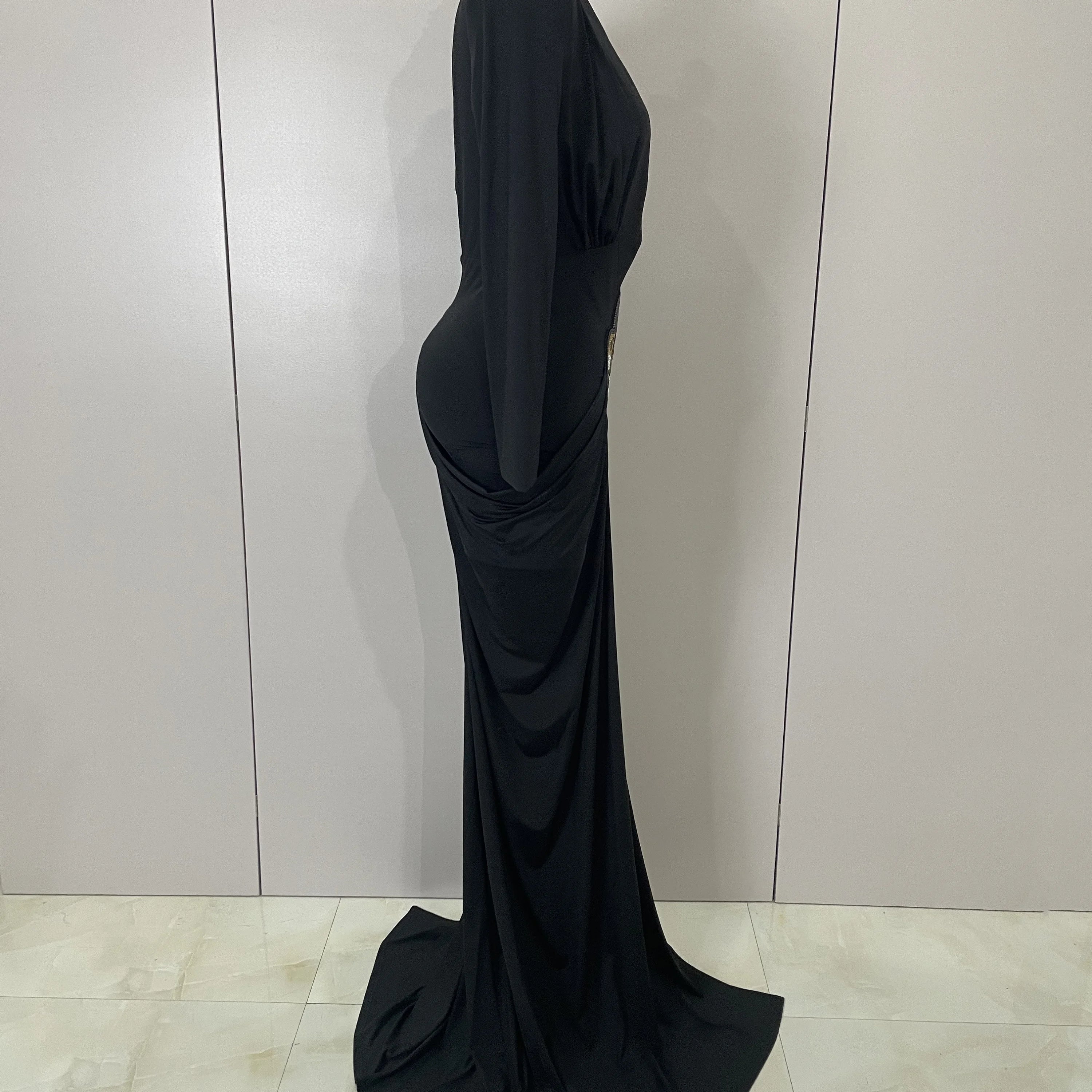 Sexy Deep V-Neck  Long Sleeve Bodycon Long Dress 2025 New Women Spring Elegant Evening Party Celebrate Cocktail Outfit Vestido