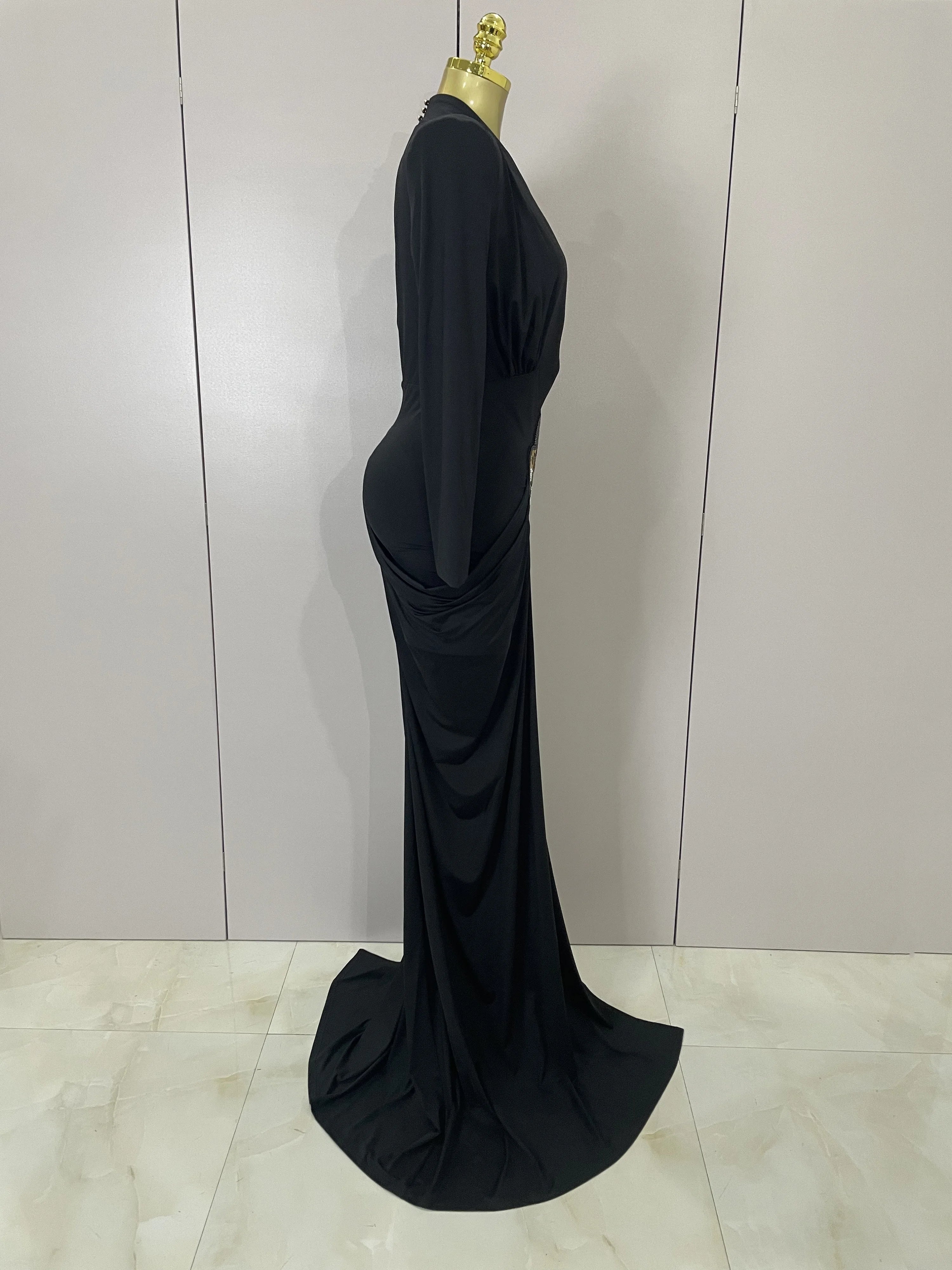 Sexy Deep V-Neck  Long Sleeve Bodycon Long Dress 2025 New Women Spring Elegant Evening Party Celebrate Cocktail Outfit Vestido