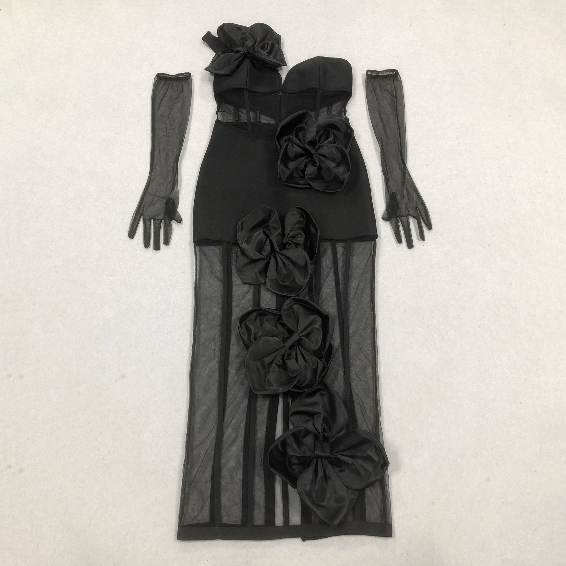 High Quality Women Sexy One Shoulder Florals Mesh See Through Bodycon Long Bandage Dress Celebrate Nightclub Party Outfit