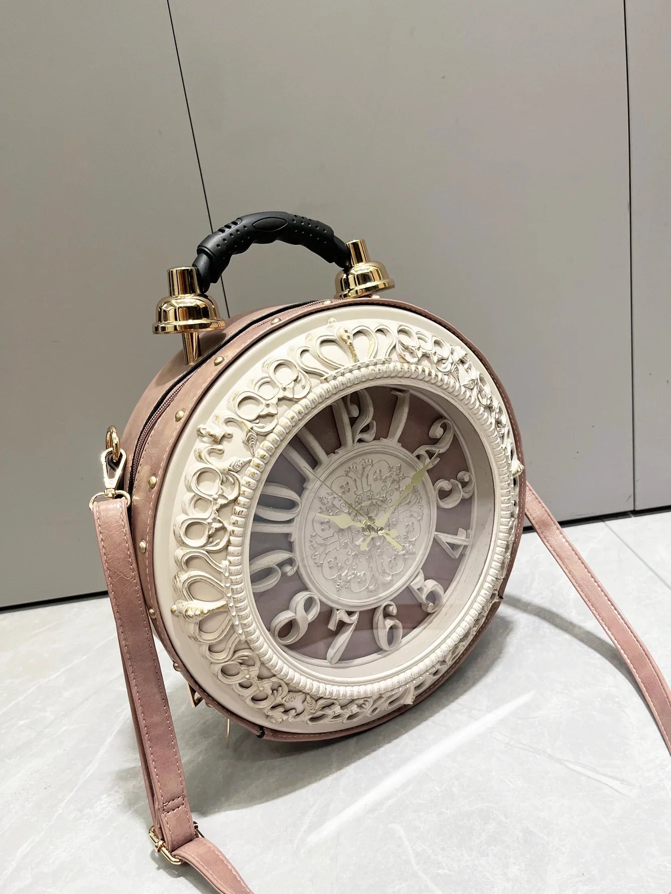 Luxury Designer Purses and Handbags Shoulder Bags funny clock-shaped bag funny Women's round bag pu leather Woman's bag Tan
