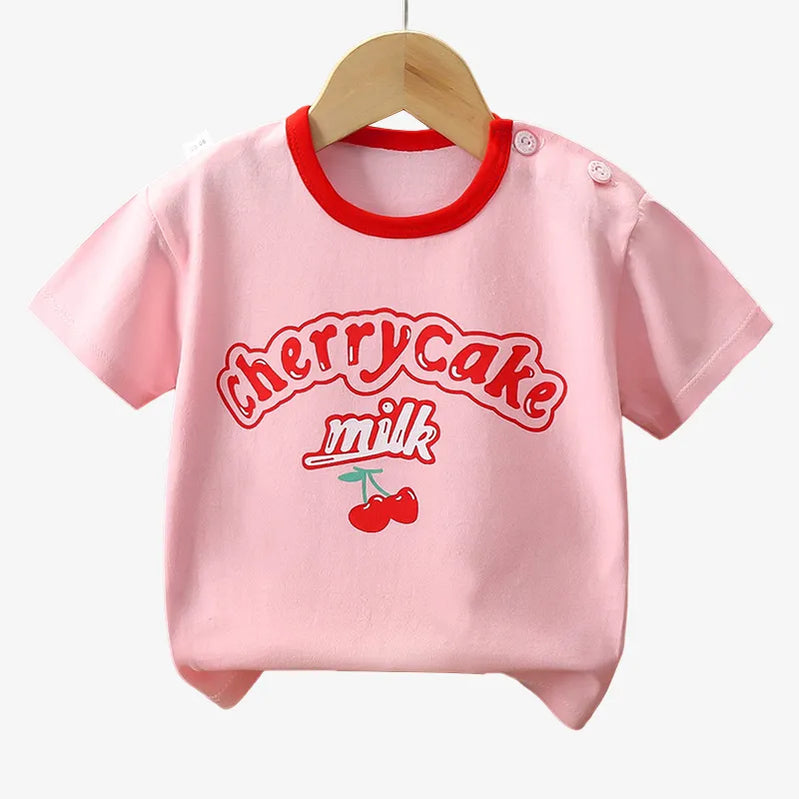 Children's Clothing T-Shirt Kids Clothes Boys Girls Summer Cartoon Tops Short Sleeve Clothes 100% Cotton Baby Clothing Cherry