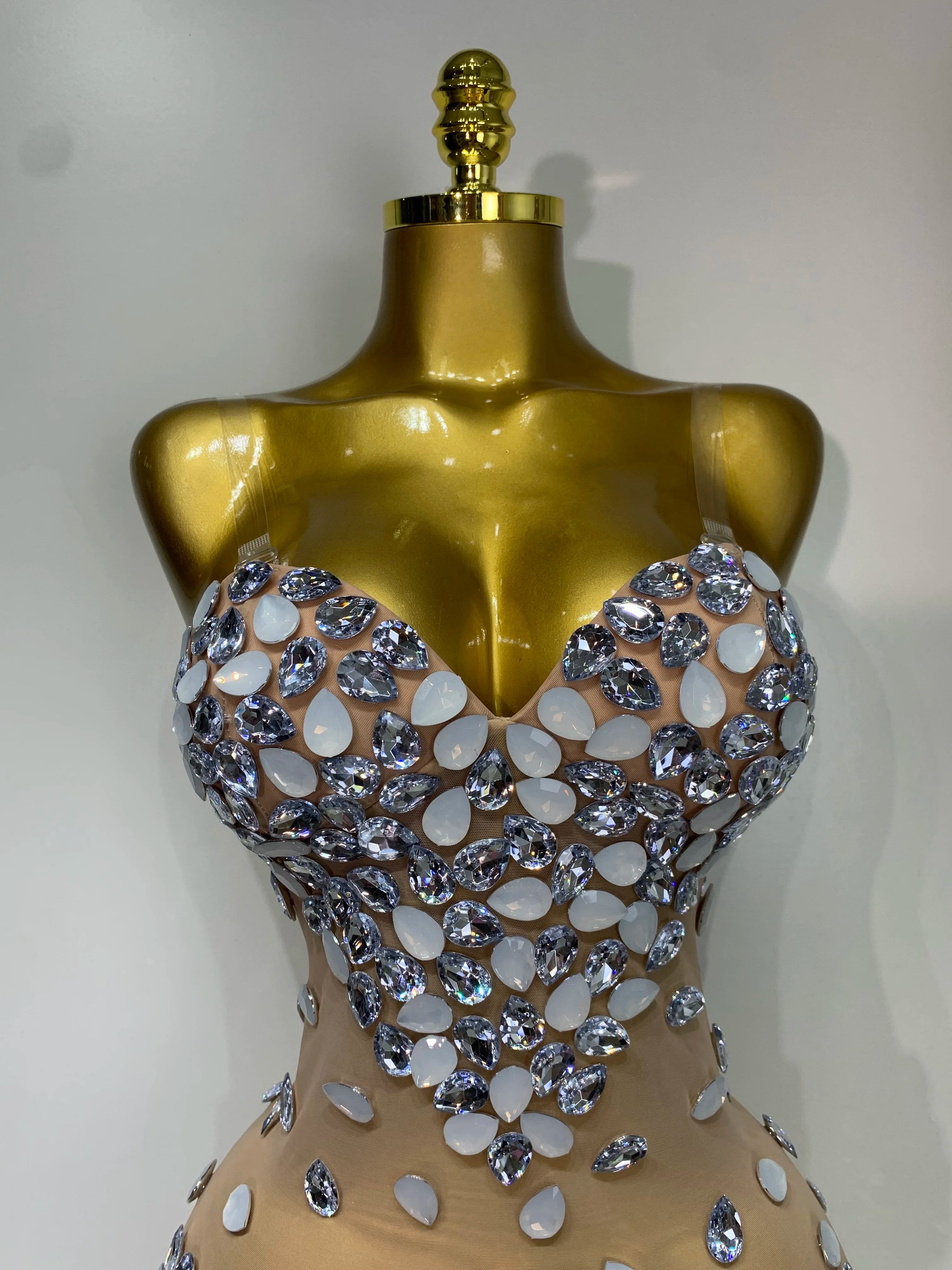 Sexy Sparkly Rhinestone Backless Mini Dress Women Sleeveless Mesh See Through Evening Party Luxury Birthday Gown Stage Outfit