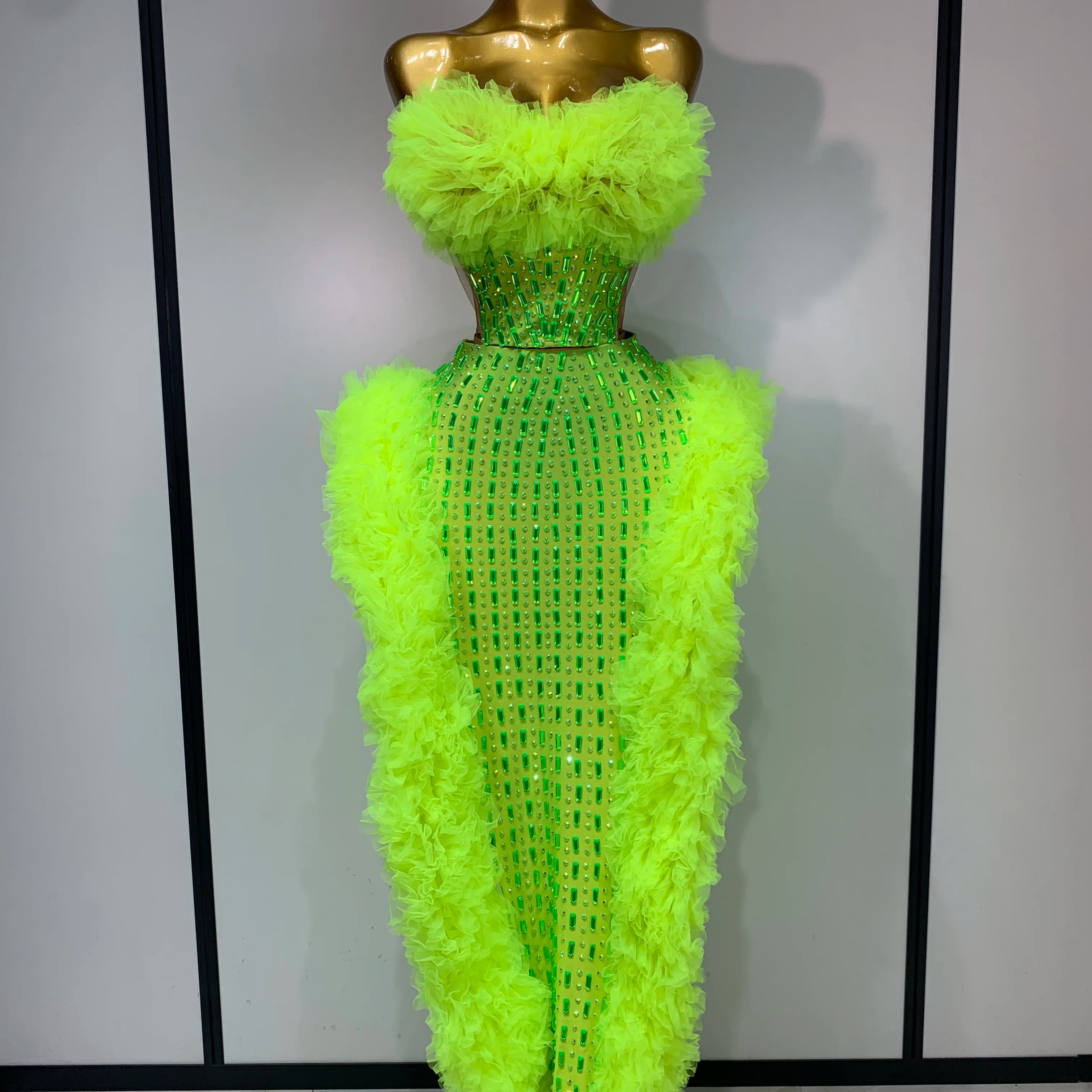 Women Sparkly Rhinestone Sexy Strapless Tops Skirt Two Piece Set Celebrate Evening Party Luxury Birthday Nightclub Stage Outfit