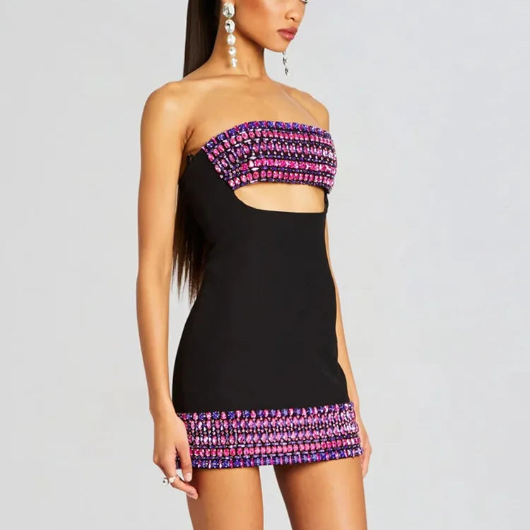 Vestido feminino celebridade de luxo, sexy, sem alças, sem costas, com recorte de pérolas, preto, justo, elegante, para festa à noite
