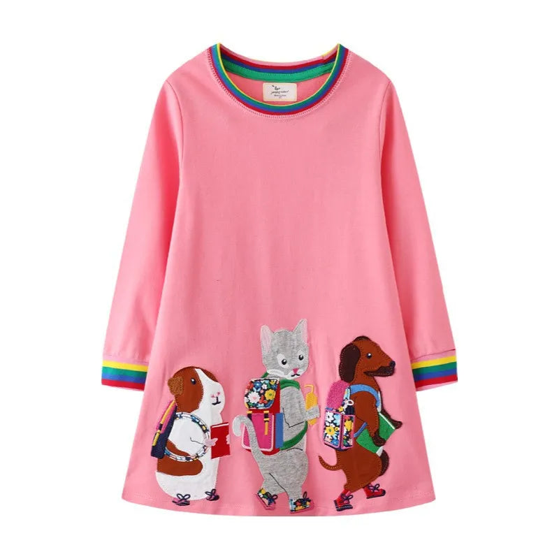 Jumping Meters New Princess Girls Dresses Animals Embroidery Autumn Baby Clothes Long Sleeve Children's Costume Kids Frocks T7818