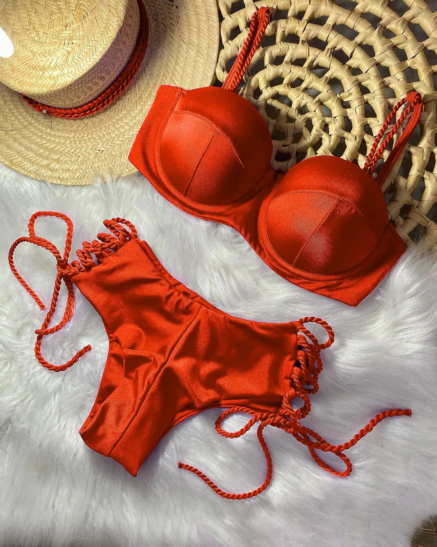 Sexy Bikinis Sets Push Up Women's Swimsuit Tie Side G-String Vintage Solid Swimwear Chest Pad Summer Beachwear Bathing Suit MA24220 1