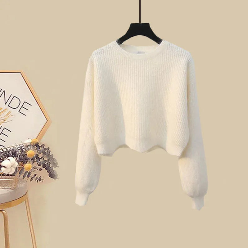 Women Spring Two Pieces Sets Korean Long Sleeve Knitted Sweater Cardigan And Ruffles Patchwork Mesh Long Dress Suit picture 10
