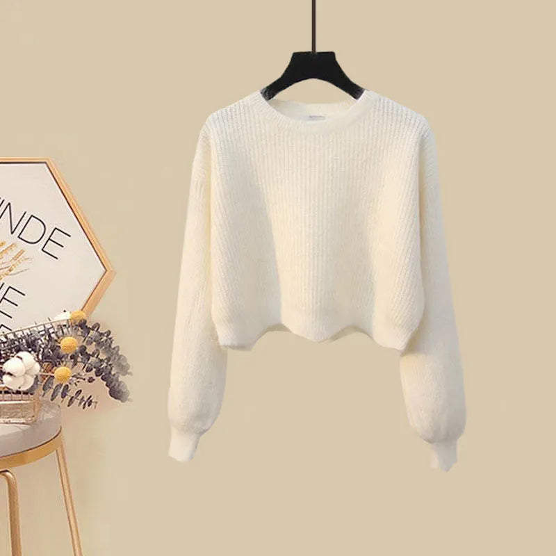 Women Spring Two Pieces Sets Korean Long Sleeve Knitted Sweater Cardigan And Ruffles Patchwork Mesh Long Dress Suit picture 10