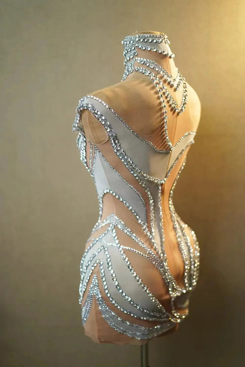 Women Sleeveless Sexy Off the Shoulder Mesh See Through Bodycon Mini Dress Sparkly Crystal Nightclub Party Dress