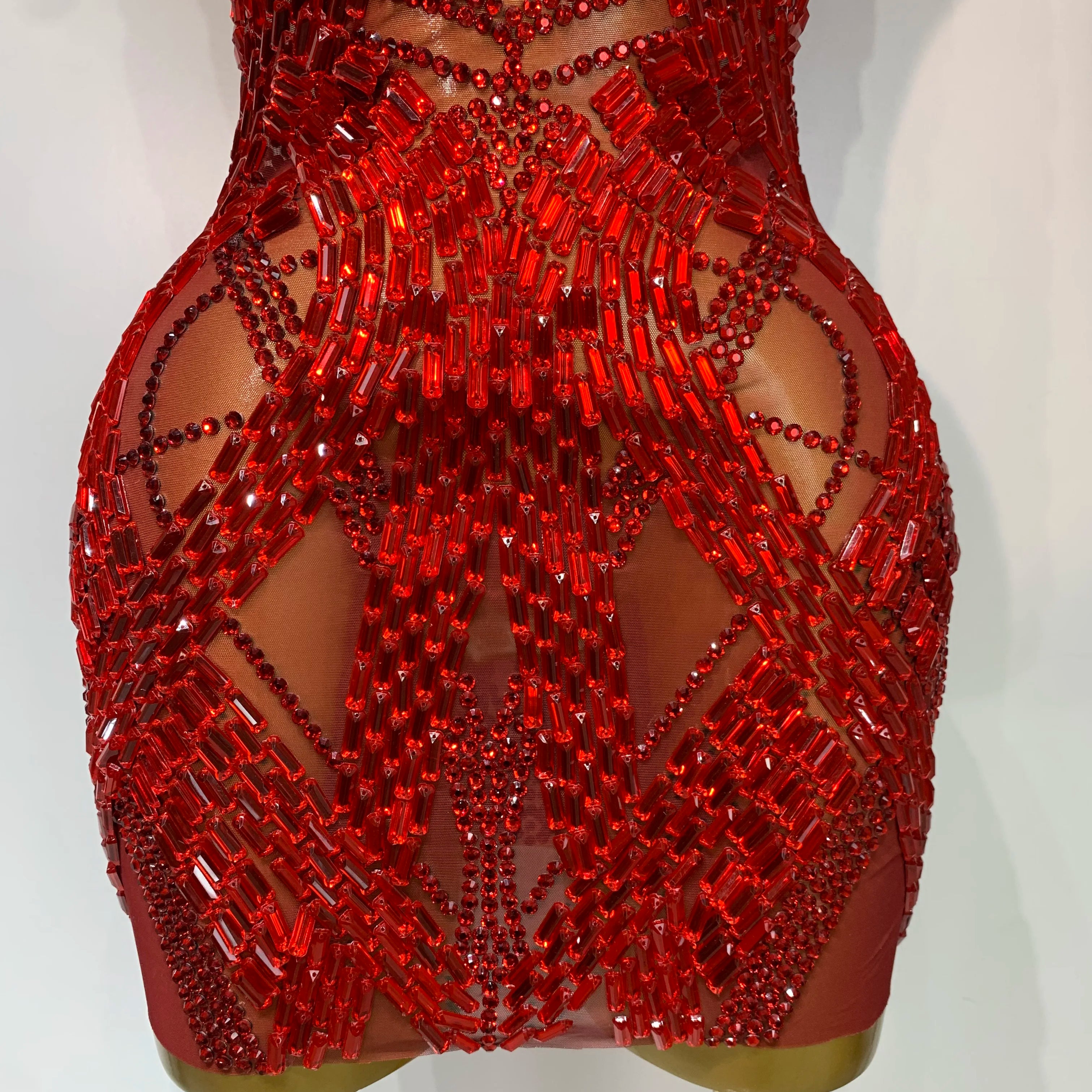 Luxury Rhinestones Sexy Mesh See Through Mini Dress Women Celebrate  Birthday Evening Party Dress Stage Performance  Costume
