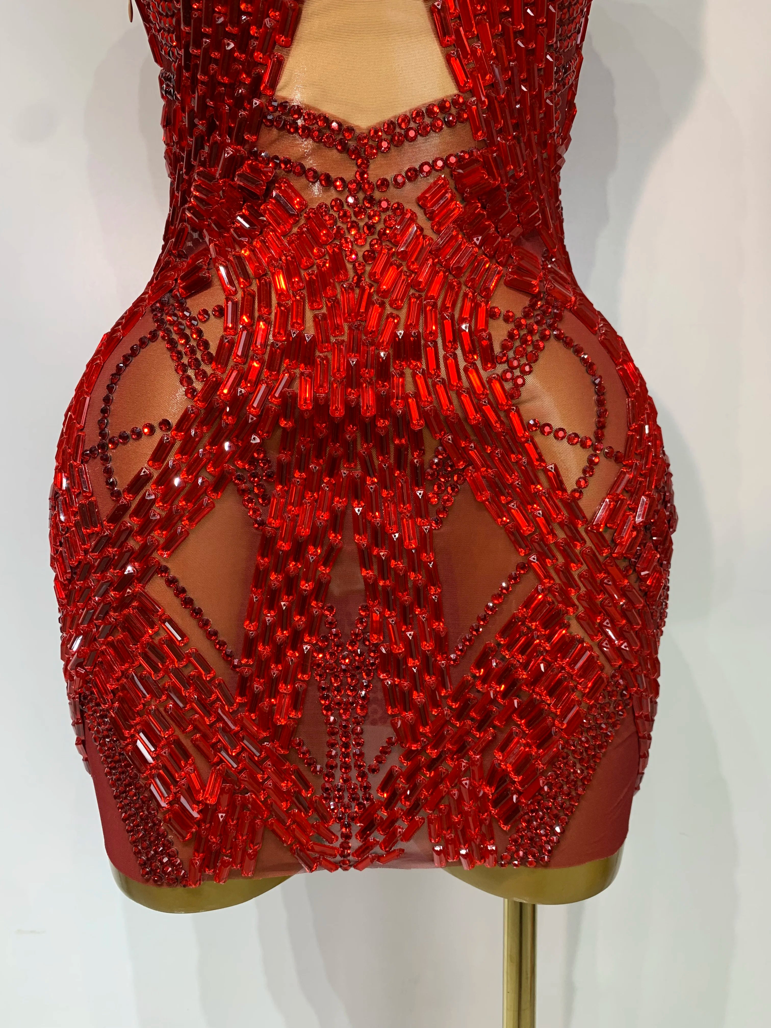 Luxury Rhinestones Sexy Mesh See Through Mini Dress Women Celebrate  Birthday Evening Party Dress Stage Performance  Costume