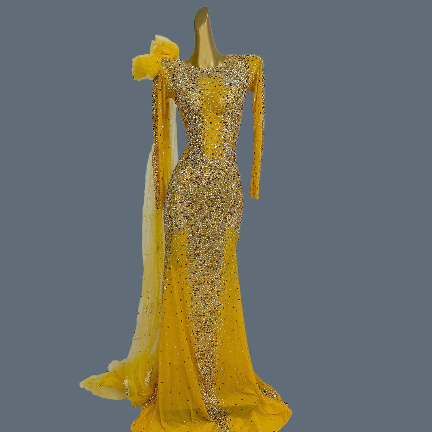 Sparkly Crystals Luxury Sheer Mesh Evening Gown Sexy Women Gauze Long Dress Birthday Wedding Prom Party High-end Outfit Shacha