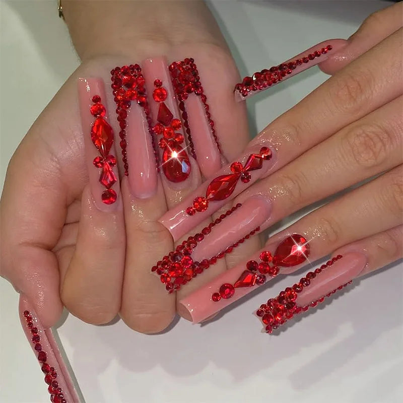 24Pcs French Tip Press on Nails Long Glitter Rhinestone False Nails Wearable Y2k 3D Bow Tie Designs Fake Nails with Jelly Glue