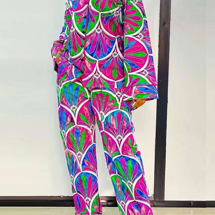 Plus Size 5XL VONDA Women Vintage Printing Long Sleeve Tops Wide Leg Pant Sets Outfits 2025 Casual Loose Bohemian 2 Piece Suits