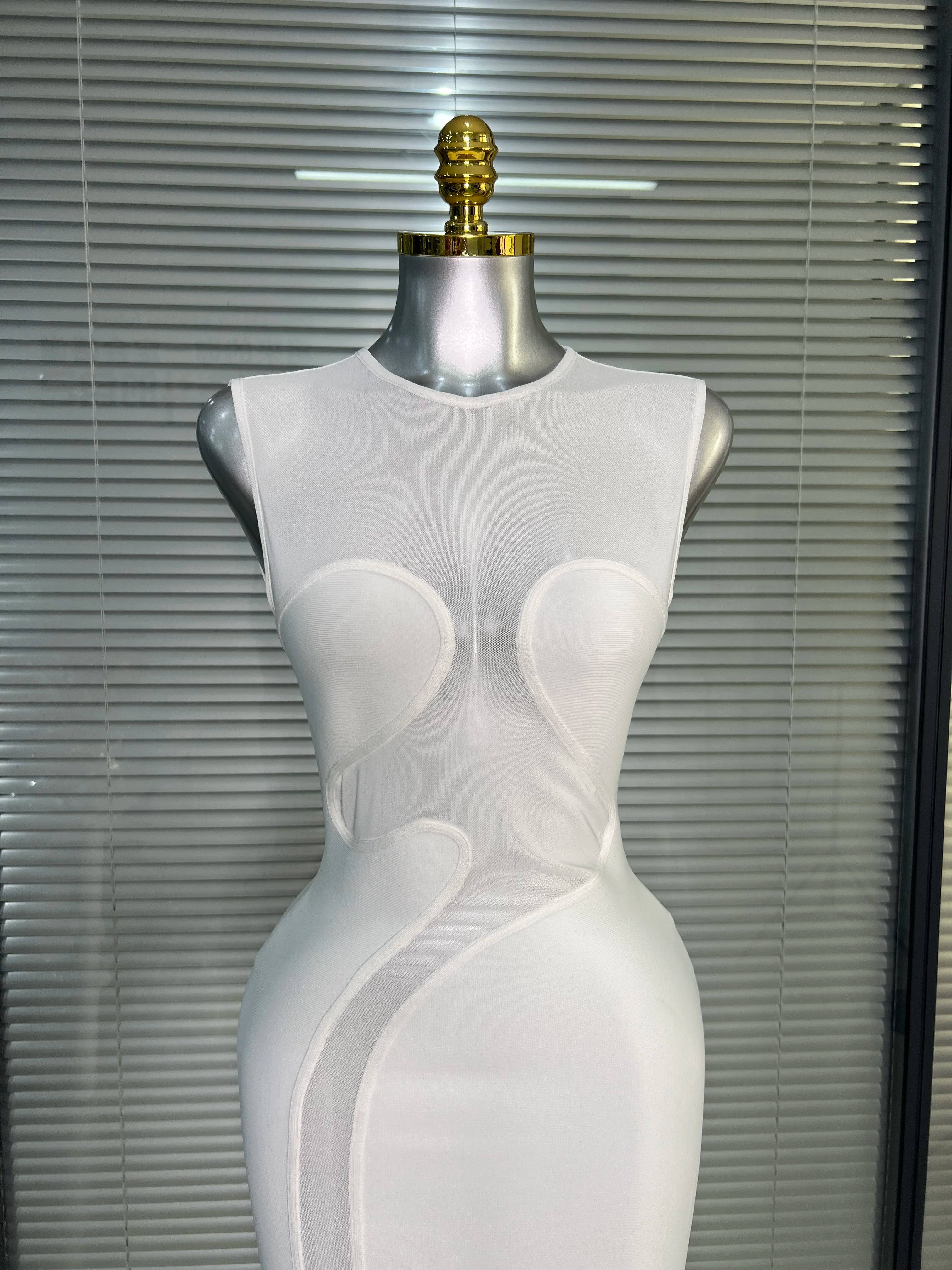 Summer New 2025 Women Black White Long Bodycon Bandage Dress Knitted Mesh Tank Evening Party Dress Vestido