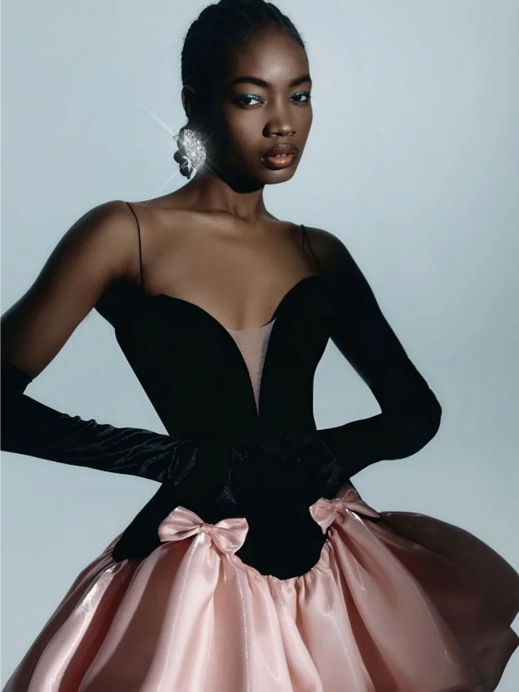 Summer Women Sexy Strap V-Neck Ball Gown Mini Dress Celebrate Fashion Birthday Party Cute Girls' Date Dress