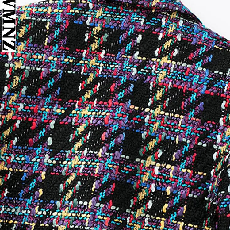 Women's jacket fashion double-breasted tweed cropped blazer vintage long sleeve female outerwear chic veste femme