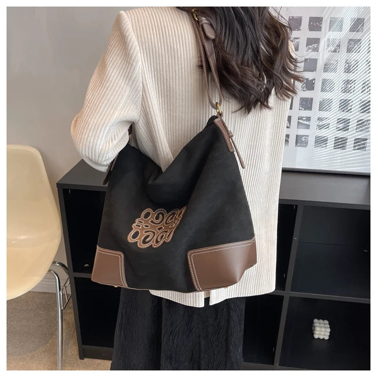 Women Luxury Brand Messenger Bags Retro Brown Crossbody Tote Bags Bucket Clutch Bag Shopping Large Capacity Travel Bag black