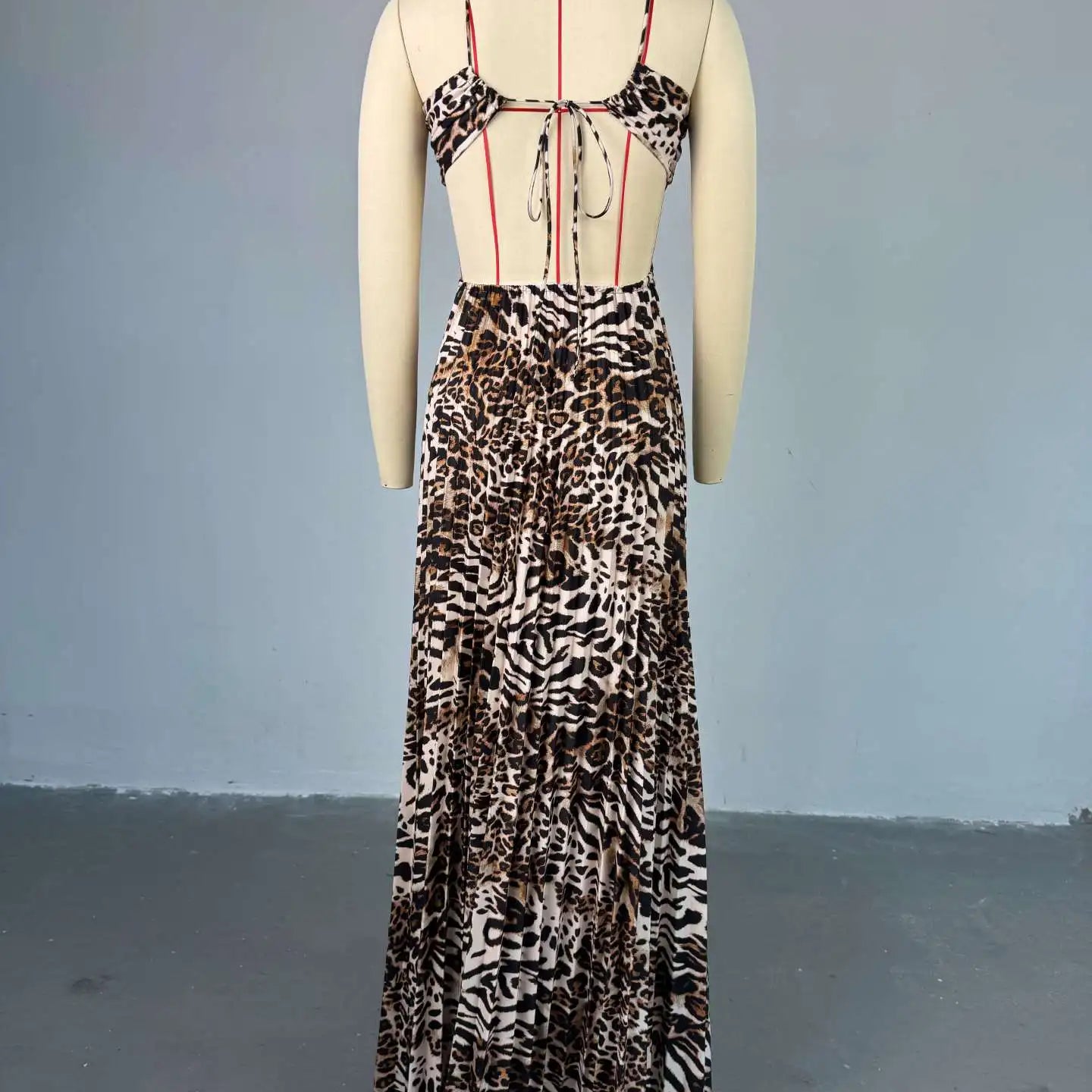 CM.YAYA Elegant Women  Leopard Print Sleeveless Strapless Floor-Length Long Dress 2025 Beach Party Birthday Sexy Pleated Dresses
