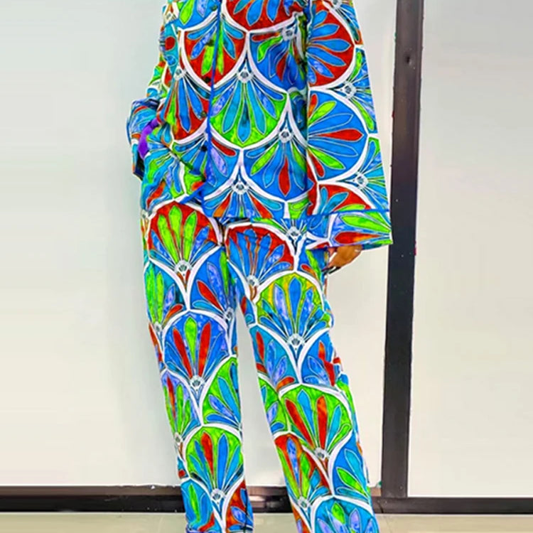 Plus Size 5XL VONDA Women Vintage Printing Long Sleeve Tops Wide Leg Pant Sets Outfits 2025 Casual Loose Bohemian 2 Piece Suits