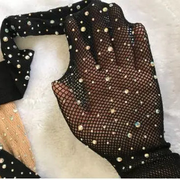 Fishnet Diamond Pantyhose Women Sexy Fashion Shiny Net Tights Female Slim Rhinestone Mesh Nylon Stockings Tights black One Size