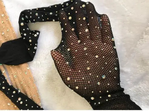 Fishnet Diamond Pantyhose Women Sexy Fashion Shiny Net Tights Female Slim Rhinestone Mesh Nylon Stockings Tights black One Size