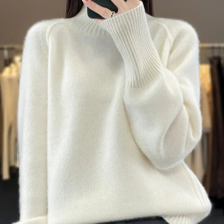 Women Turtleneck Sweater Autumn Winter Basic Pullover 100% Merino Wool Long Sleeves Cashmere Knitted Jumper Female Clothing Tops WHITE
