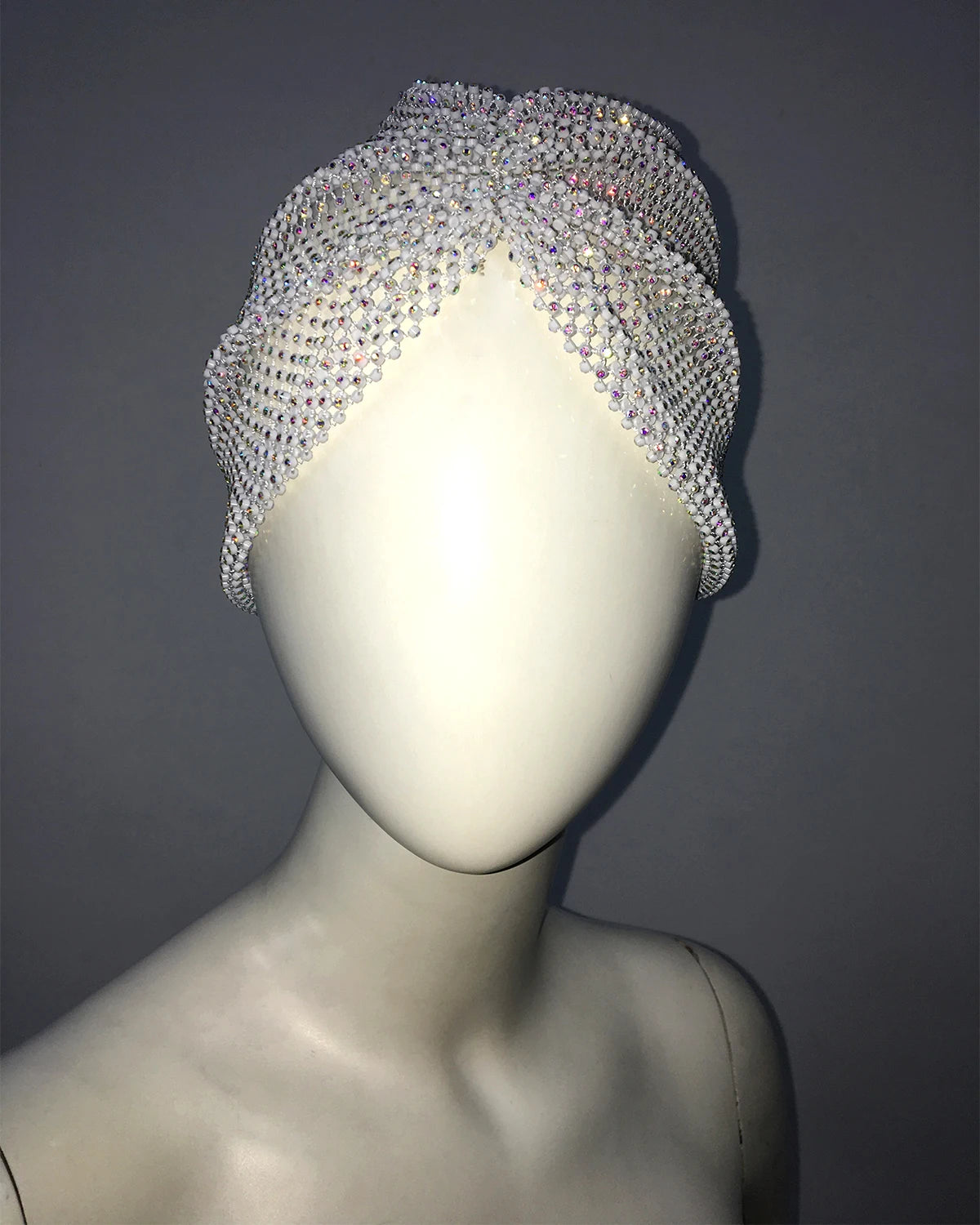 Fishnet Diamond Luxury Cap for Women, Shiny Women's Hat, Rhinestone Kerchief, Hip Hop Headwear, Nightclub Party, Fashion Beanies whiteab One Size