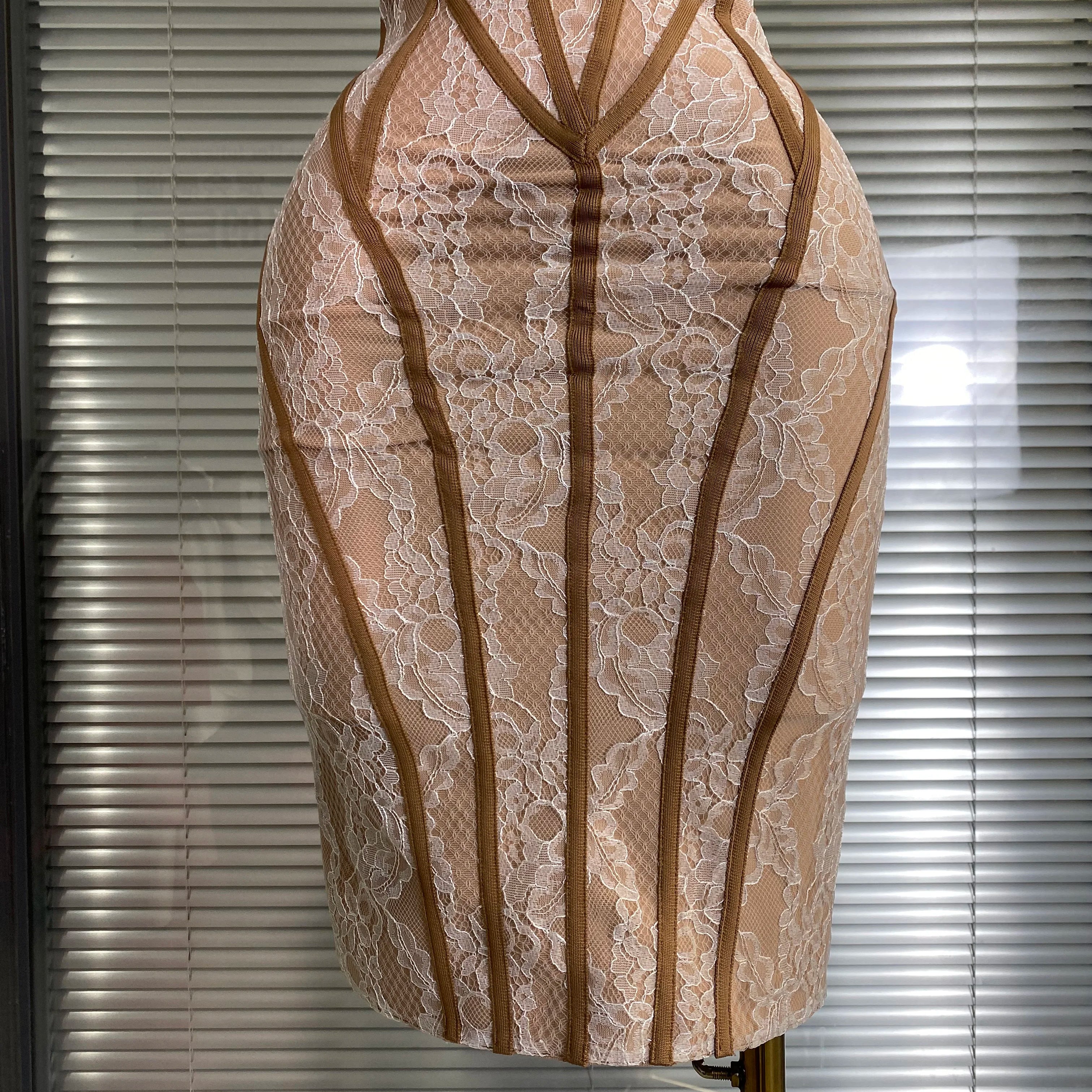 Vestido New INS Sexy Women Lace Midi Bandage Dress Celebrity Elegant High Street Knitted Bodycon Party Dress