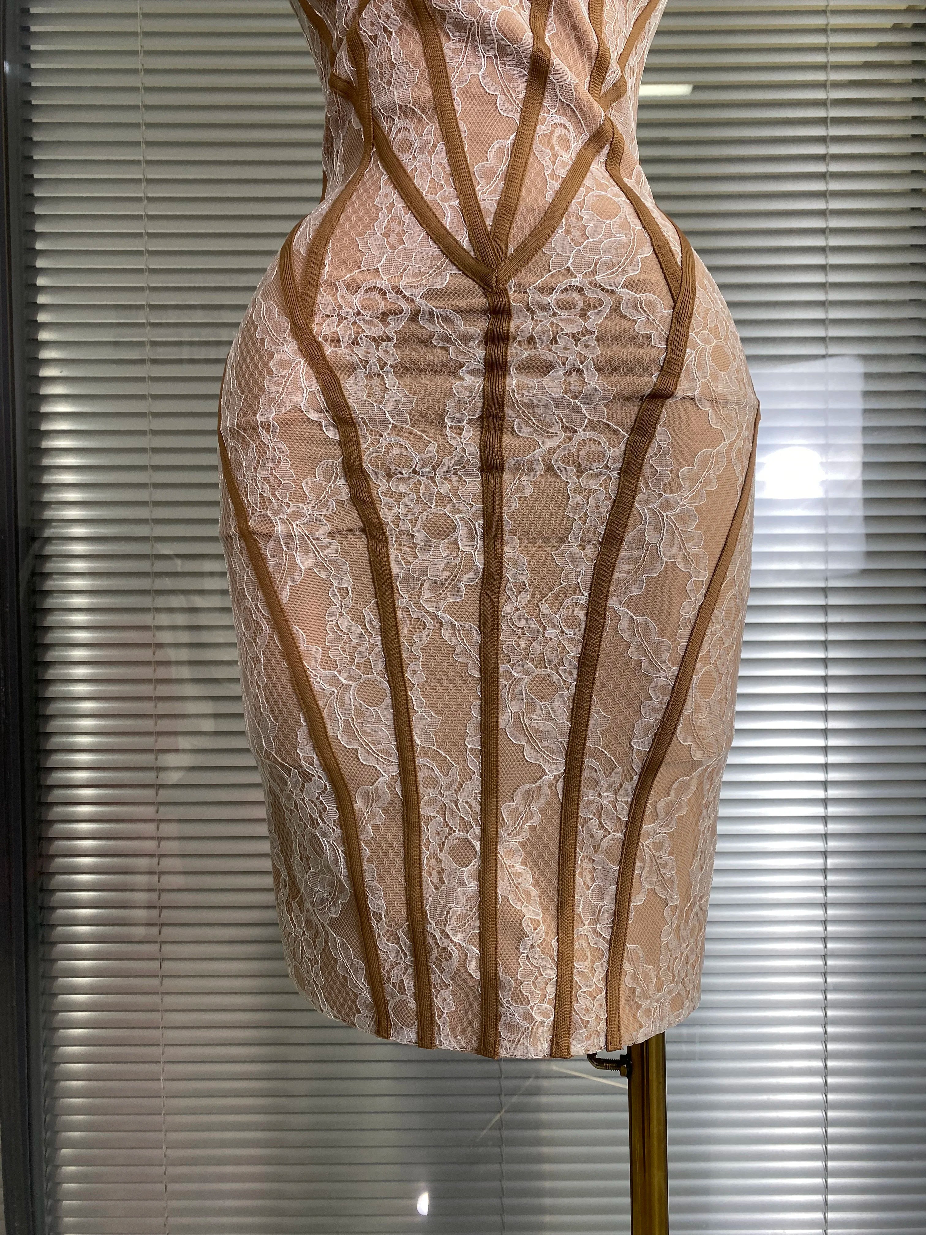 Vestido New INS Sexy Women Lace Midi Bandage Dress Celebrity Elegant High Street Knitted Bodycon Party Dress