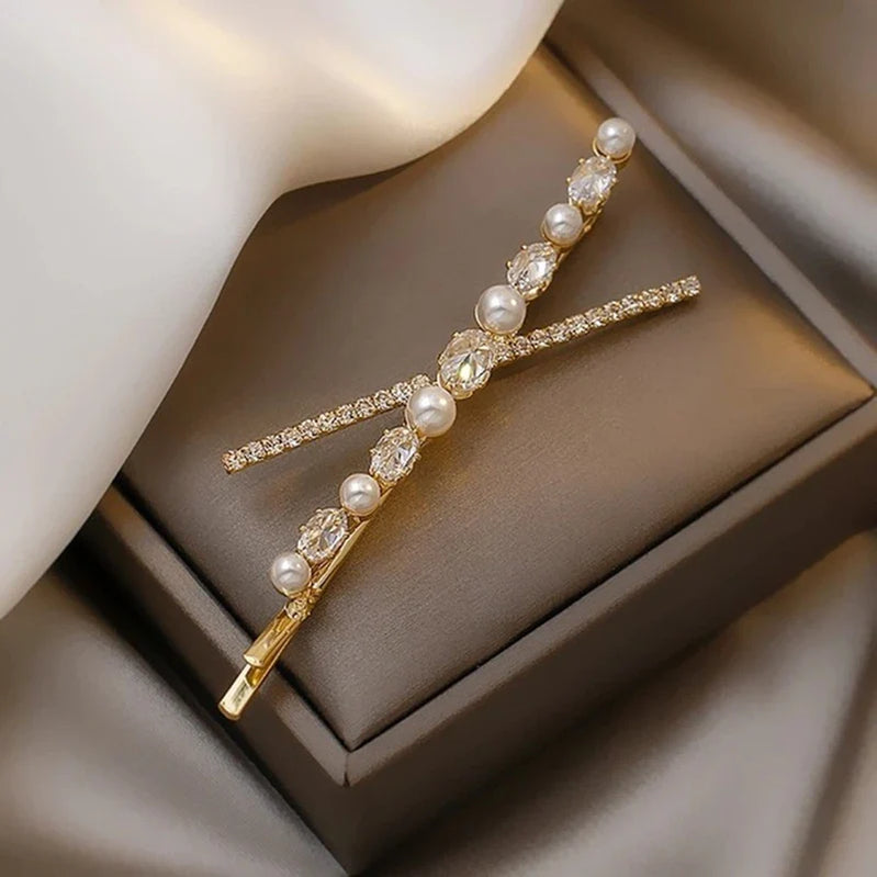 Rhinestones X Pearl Metal Hairclips Women Cross Crystal Hair Clip Girls Hairpins Barrette Hairgrip Hairband Bobby Pin Hair Acces