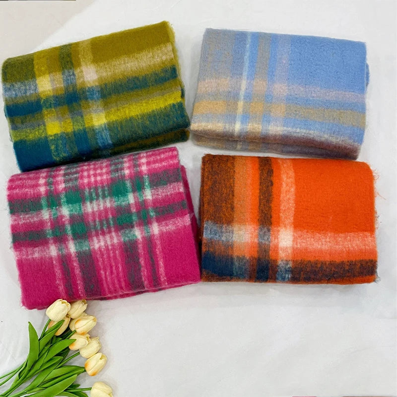 Classic Plaid Scarf Women Autumn Winter Soft Warm Scarf Luxury Long Simple Scarf Thickened Soft Shawl Fashion Accessories