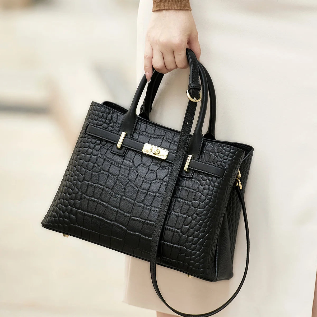 Leather Women's Handbags Black Color New Tote Bag Skin COW Ladies Purses Winter