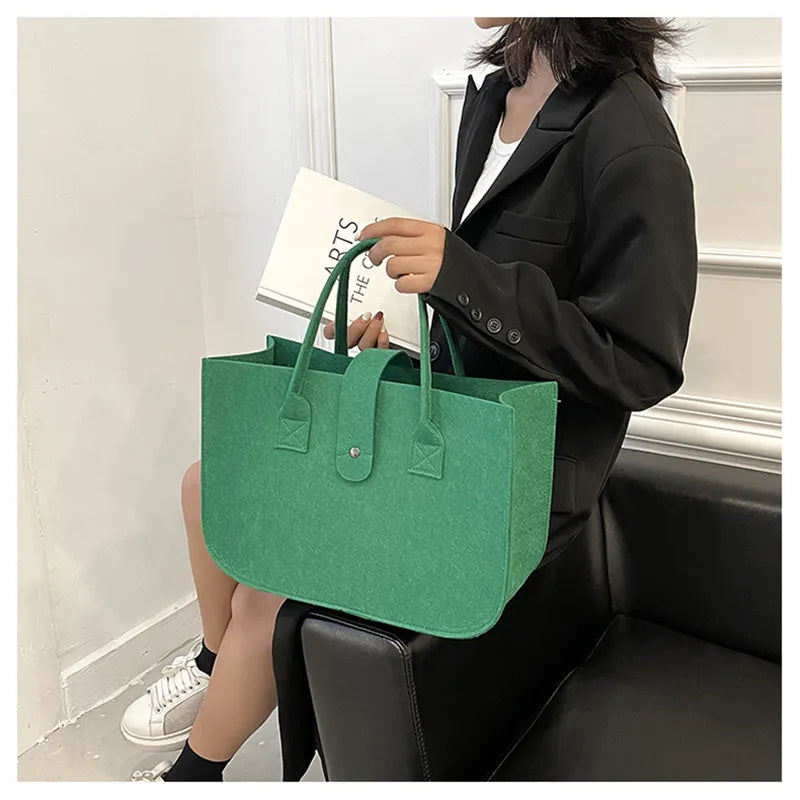 Fashion Women Winter Bag Felt Cloth Hand Bag Female Large Capacity Tote Bag Ladies Solid Color Travel Shopping Purses