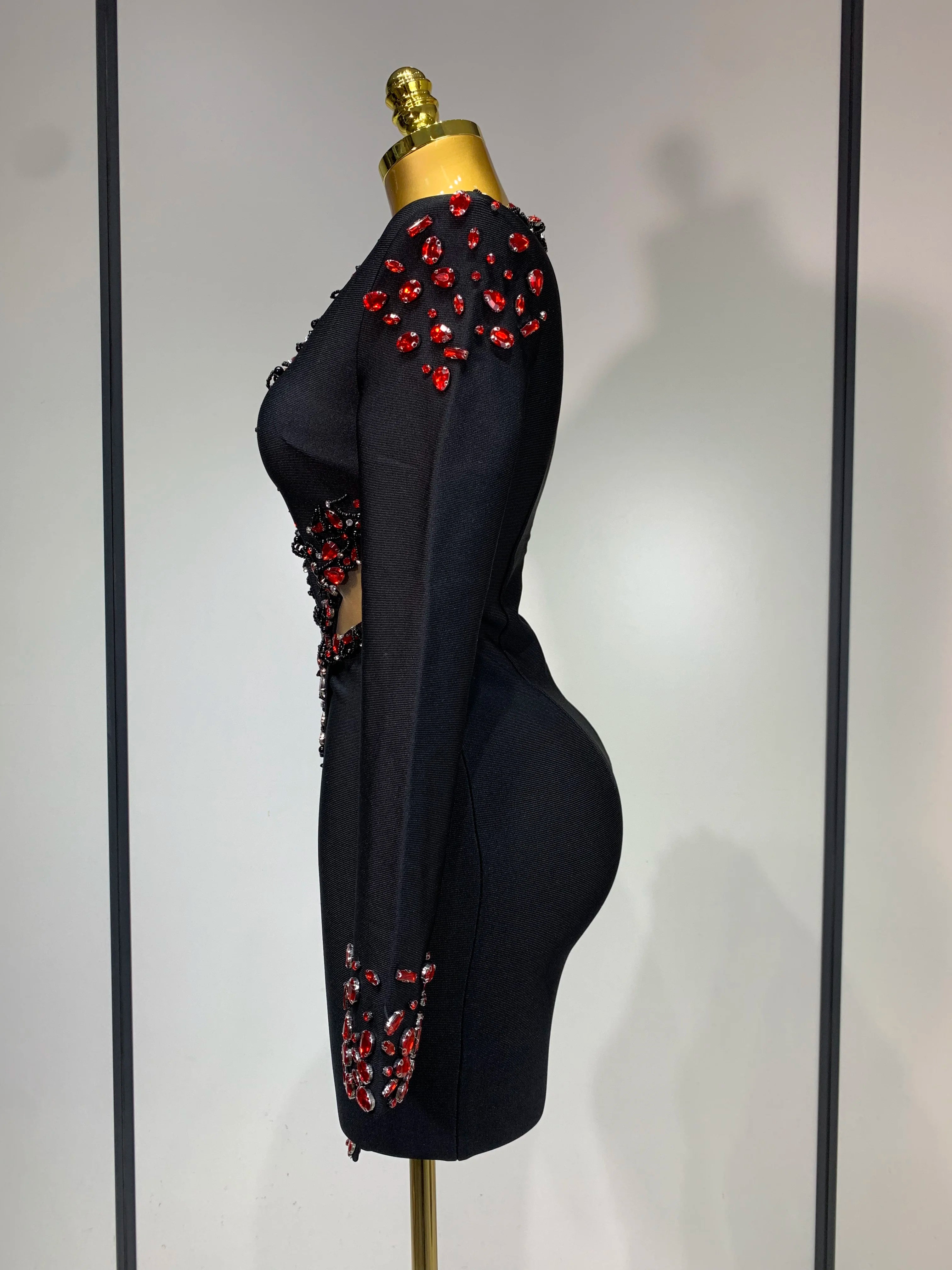 Luxury Birthday Women Celebrity Sexy Long Sleeve V Neck Rhinestone Black Bandage Dress 2025 Elegant Evening Club Party Dresses