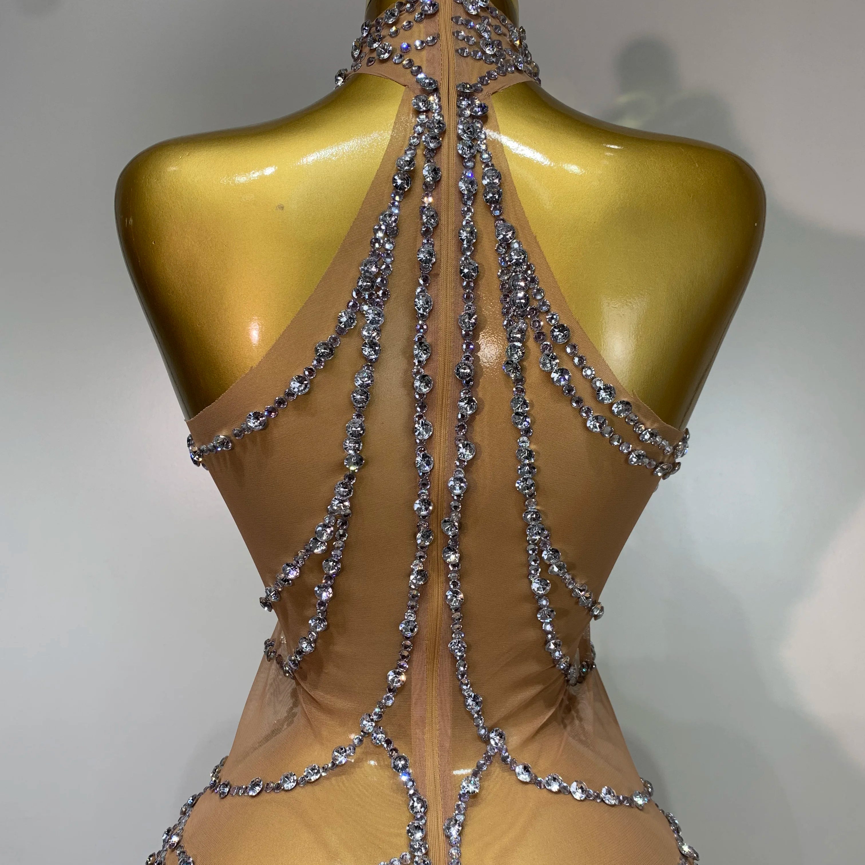 Luxury Rhinestone Sparkly Sexy Transparent Mesh Long Dress 2025 Women Birthday Party Gown Stage Singer Performance Costume