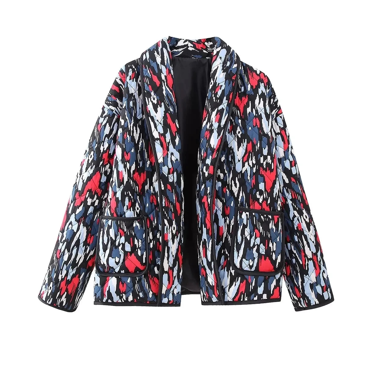 TRAFZA Women's Flower Print Coat Quilted Reversible Long Sleeve Open Front Two In One Jackets Autumn Vintage Streetwear print coat 4