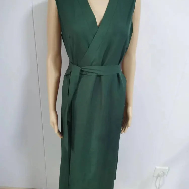 Elegant Chic Shirt Dress Summer New Fashion Sleeveless Sexy Dress V-neck Buttock Dress for Women Office Ladies Party Sundress