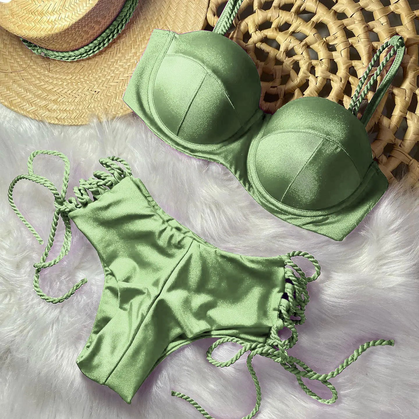 Sexy Bikinis Sets Push Up Women's Swimsuit Tie Side G-String Vintage Solid Swimwear Chest Pad Summer Beachwear Bathing Suit MA24220 8