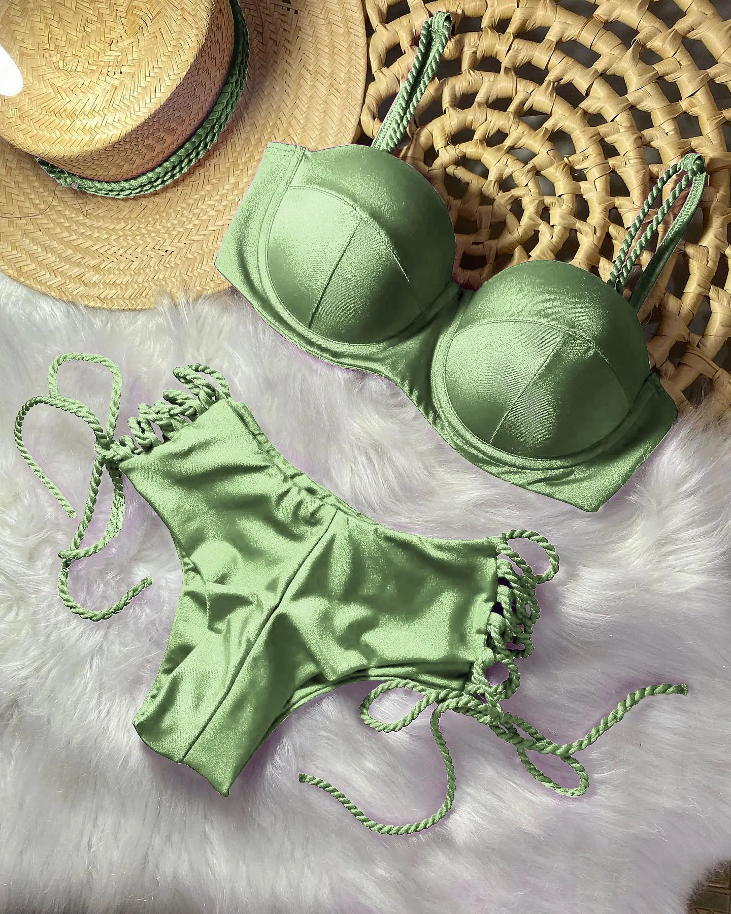 Sexy Bikinis Sets Push Up Women's Swimsuit Tie Side G-String Vintage Solid Swimwear Chest Pad Summer Beachwear Bathing Suit MA24220 8