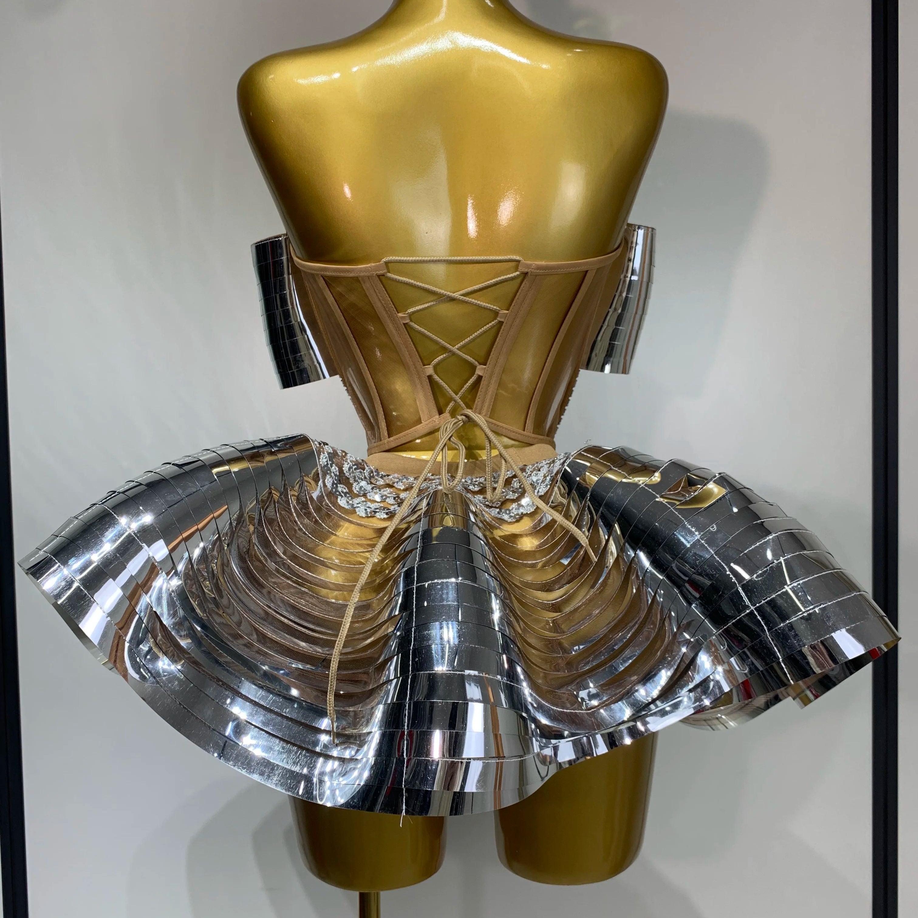 Women Stage Performance Costume Two Piece Set Silver Sequins Rhinestone Fancy Outfit Sexy Backless Shiny Birthday Party Dresses