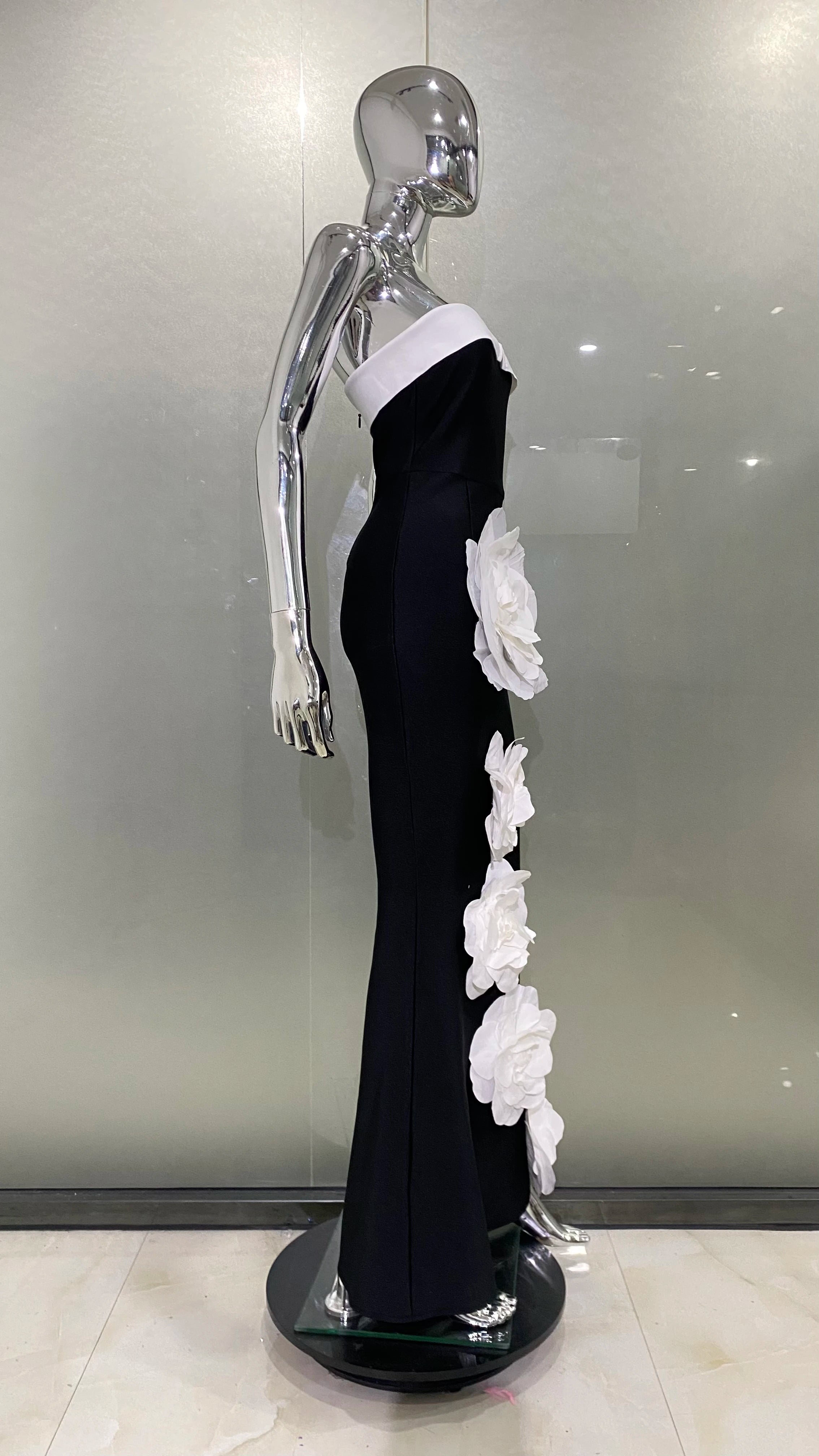 New Arrival Women Sexy Strapless Bodycon Long Bandage Dress White Florals Elegant Evening Party Celebrate Birthday Dress