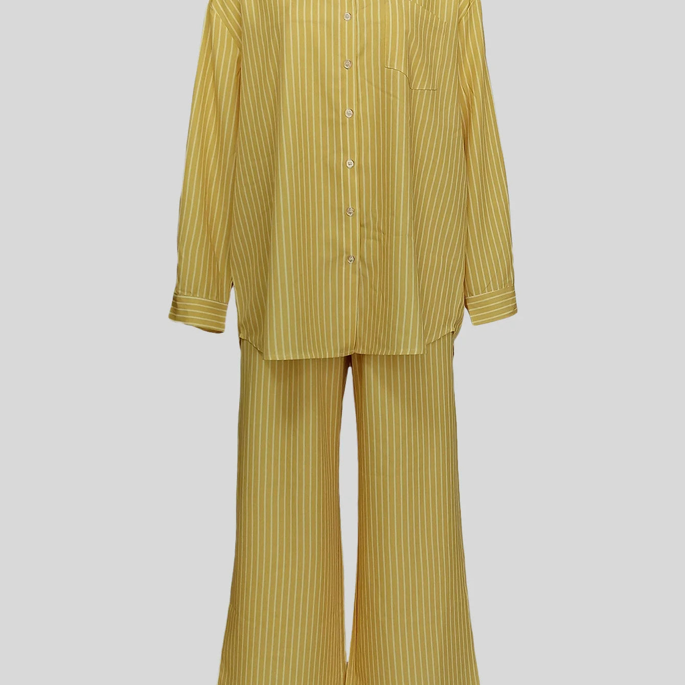 CM.YAYA Fashion Striped Women's Set Long Sleeve Blouse Shirt Top and Wide Leg Pants 2025 Chic Two 2 Piece Sets Outfits Tracksuit