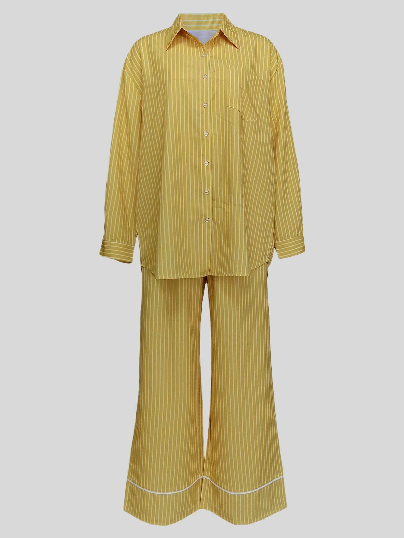 CM.YAYA Fashion Striped Women's Set Long Sleeve Blouse Shirt Top and Wide Leg Pants 2025 Chic Two 2 Piece Sets Outfits Tracksuit