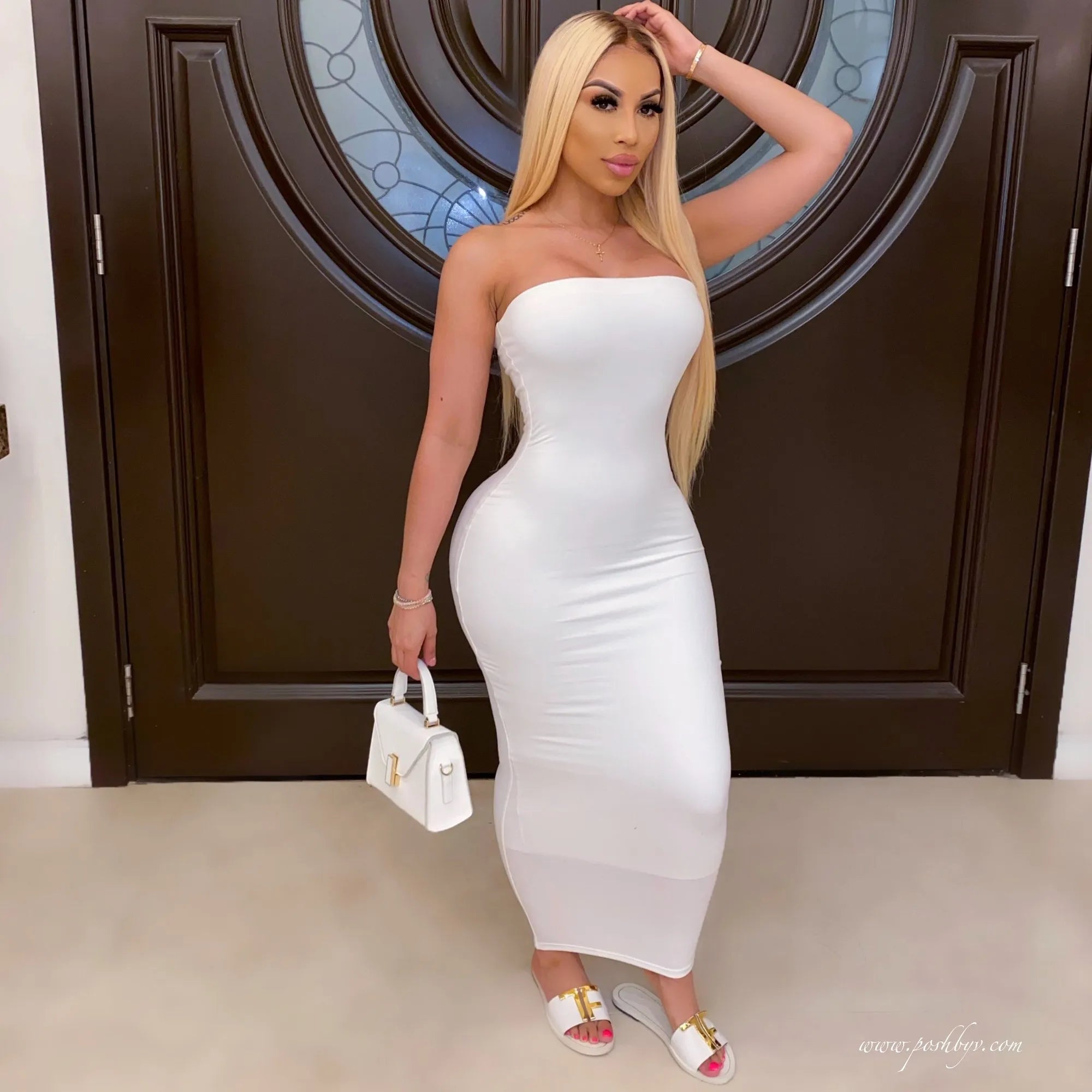 summer women's sexy sleeveless chest wrapped Long Beach Dress WHITE