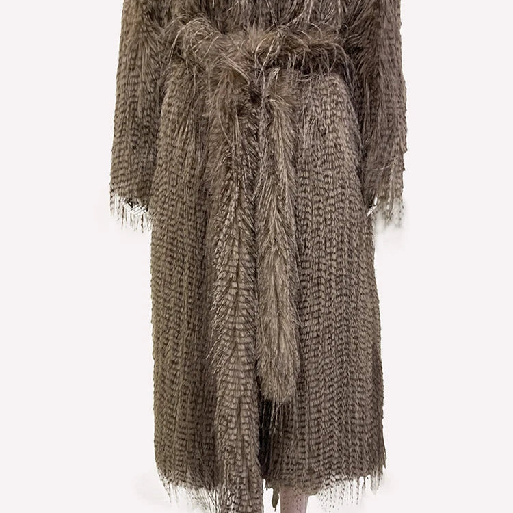 Nerazzurri Winter Clothes Women Long Thick Warm Soft Hairy Shagge Colorful Multicolored Fluffy Faux Fur Coat Women Sashes