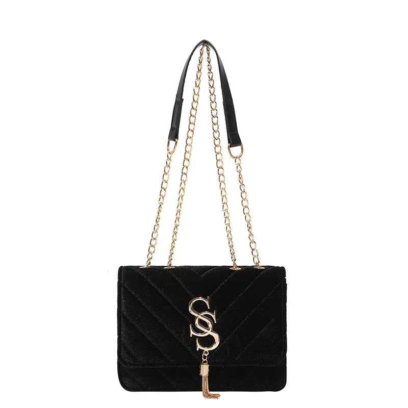 2025 Plaid Chain Square Bag, Niche Crossbody Purse for Women, Letter Print Shoulder Tote, Minimalist Day-to-Night Bag, Textured