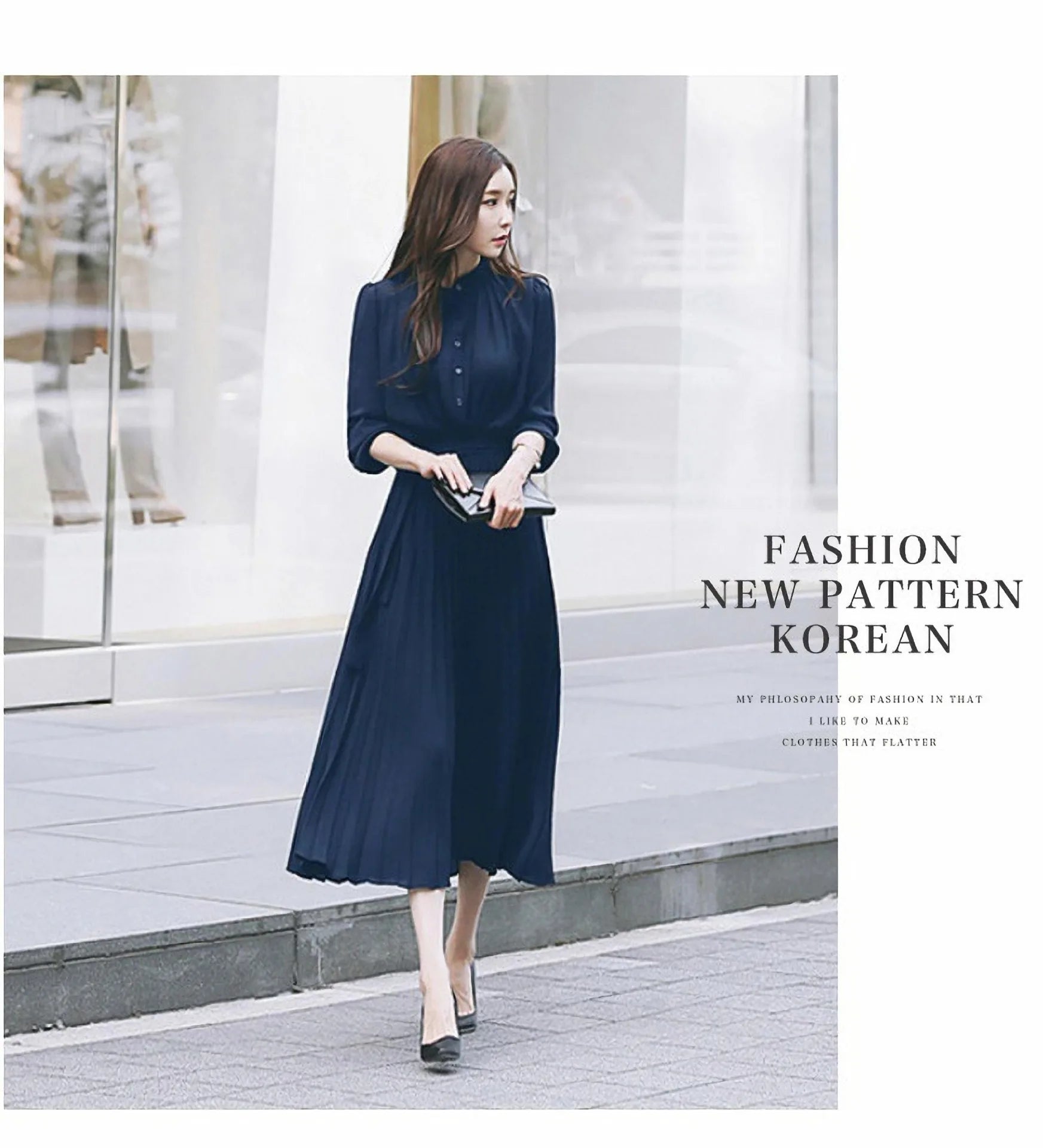 Elegant Chiffon Long Sleeve Shirt Dress Korean Fashion Women Belt Lace Up A-line Pleated Maxi Dress 2023 Fall Clothes Streetwear royal blue